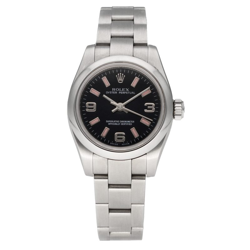 2006 Unpolished Rolex Oyster Perpetual 176200 SS 26mm Black 369/Pink Index - Image 3