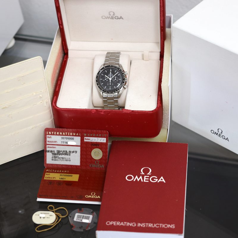 2007 Omega Speedmaster Professional Moonwatch 35705000 con Scatola e Garanzia. Revisionato! - immagine 15