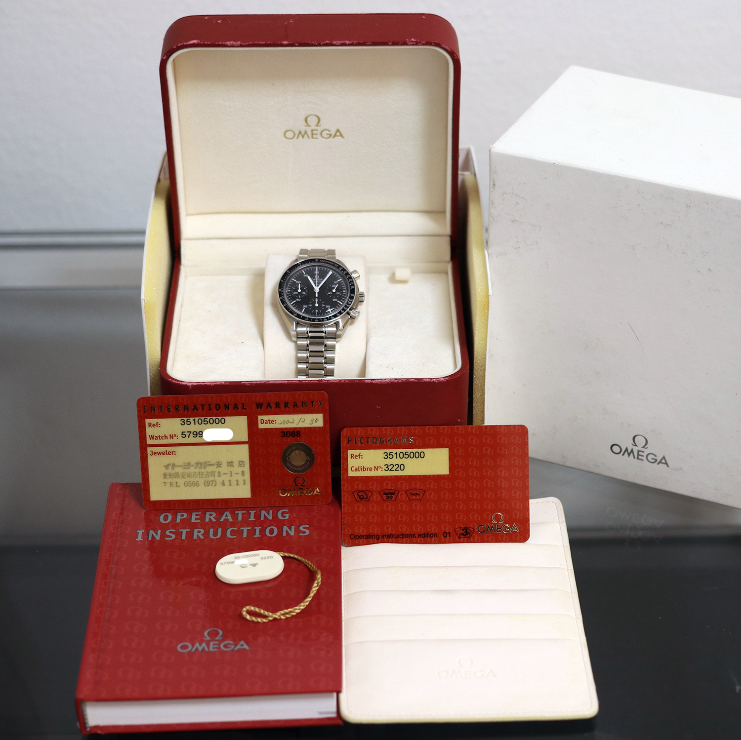 2002 Omega Speedmaster Reduced Automatico 35105000 Cassa Acciaio 39mm con Scatola e Garanzia Revisionato Omega Orologi Dintorni Vintage