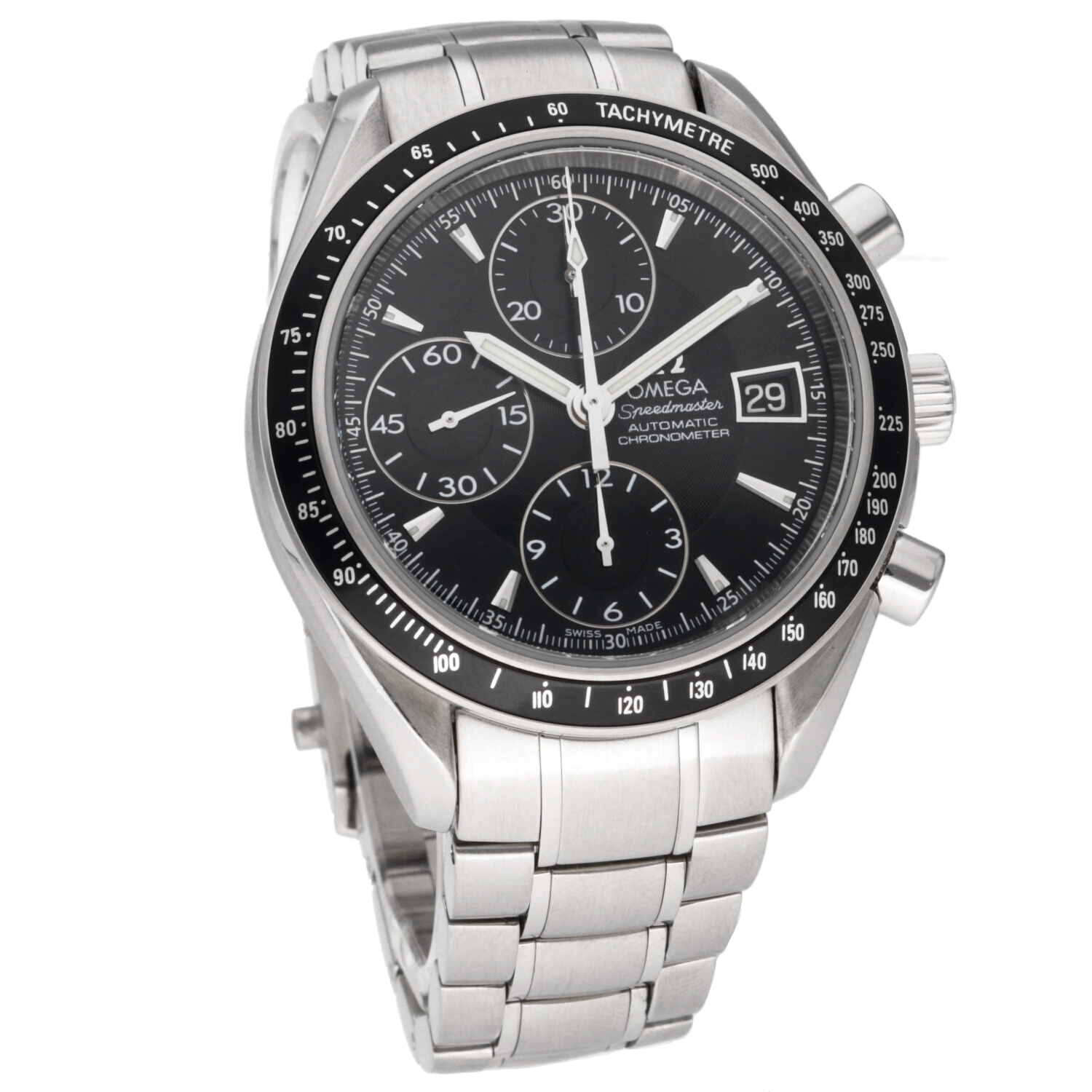 2008 Omega Speedmaster Date 32105000 with Box and Papers Serviced by Official Omega Certificate Service Center