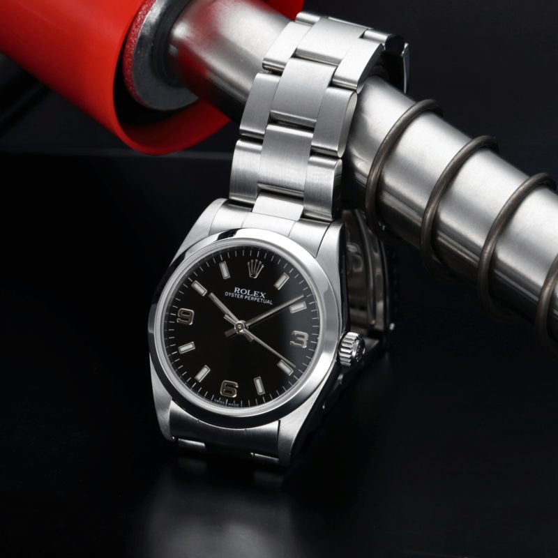 2001 Rolex Midsize Oyster Perpetual 77080 Quadrante "Explorer" 3/6/9 Nero con Scatola Originale - immagine 10