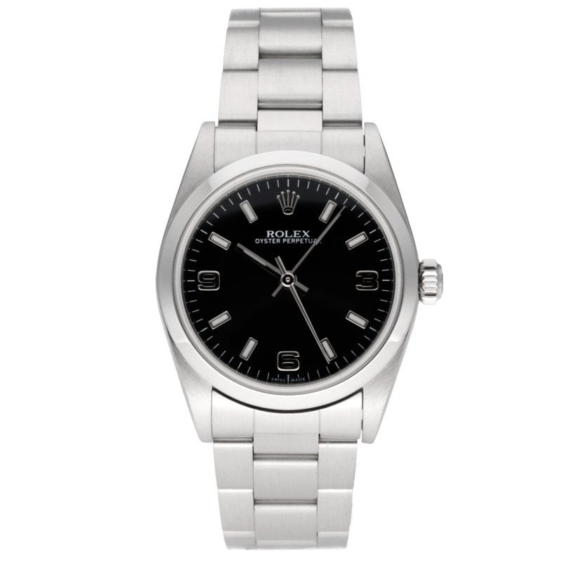 2001 Rolex Midsize Oyster Perpetual 77080 Quadrante "Explorer" 3/6/9 Nero con Scatola Originale - immagine 3