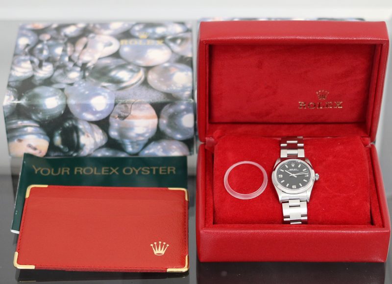 2001 Rolex Midsize Oyster Perpetual 77080 Quadrante "Explorer" 3/6/9 Nero con Scatola Originale - immagine 16