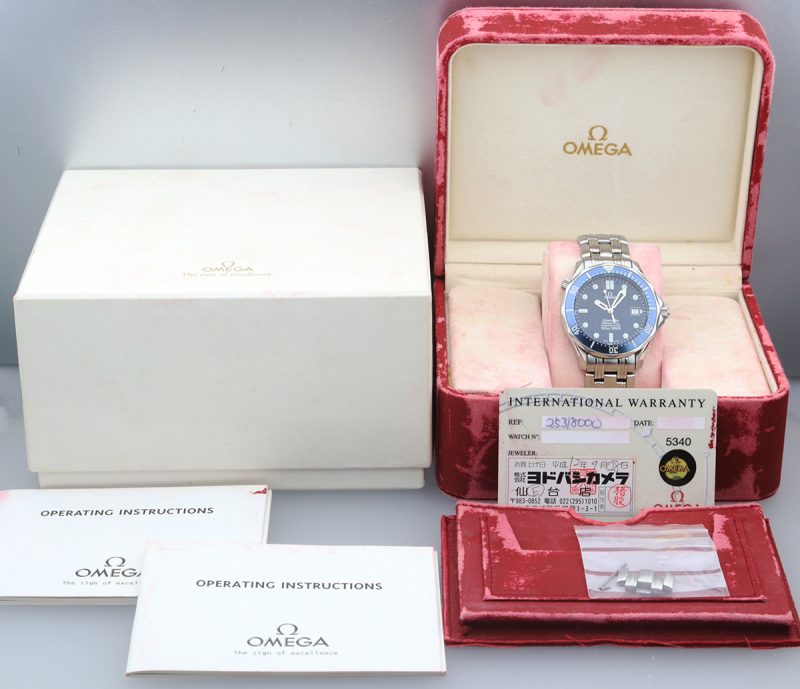 2002 ca. Non Lucidato Omega ref. 25318000 Bond Seamaster 300M Automatico 41mm Scatola, Garanzia, Libretto - immagine 16