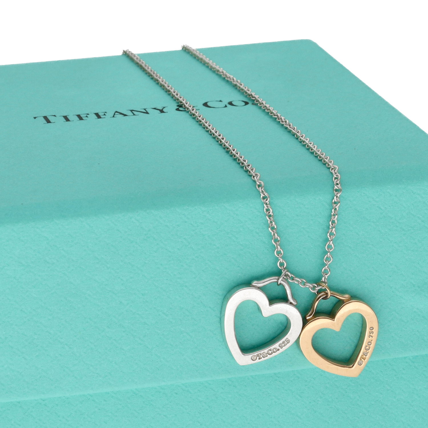 Tiffany and co double heart necklace blue on sale