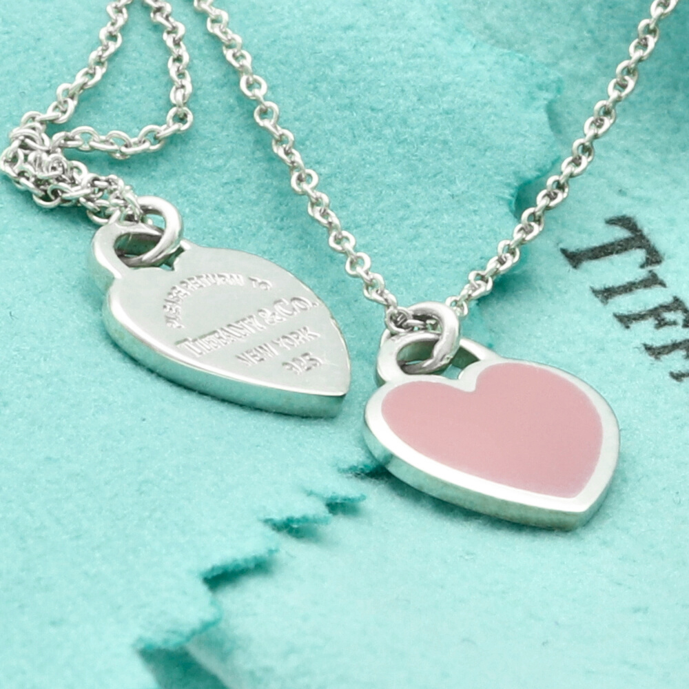 Tiffany Co. Return to Tiffany Collection Pink Mini Double Heart Tag Pendant in Silver