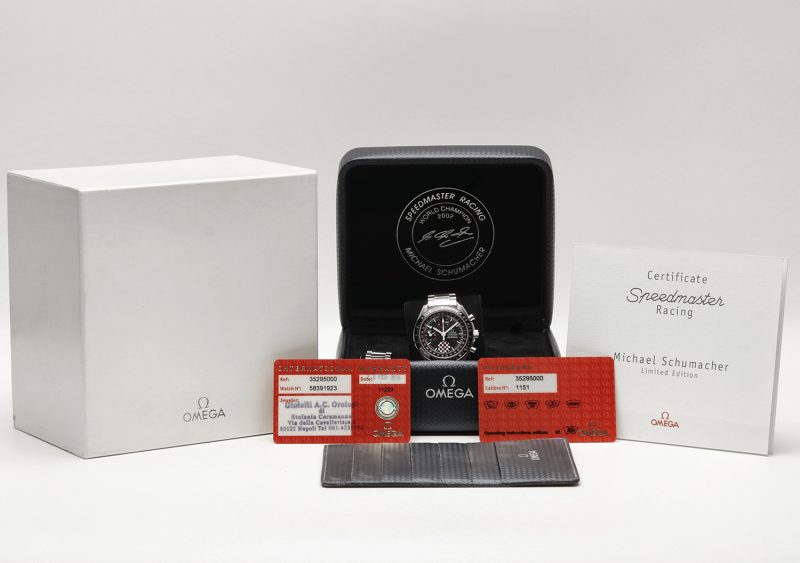 2018 Omega Speedmaster 35295000 Racing Day Date Michael Schumacher LE con Scatola e Garanzia Originale - immagine 16