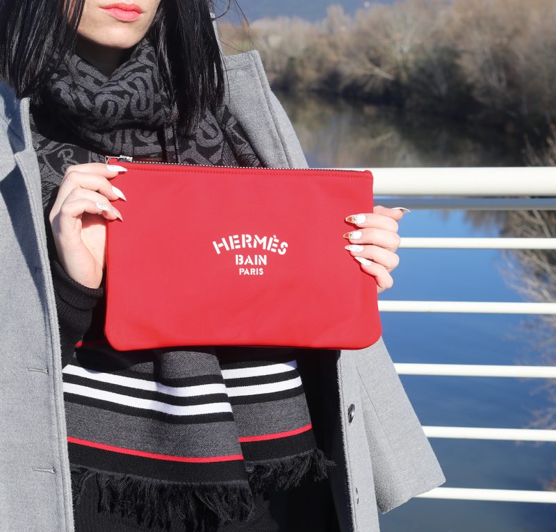Hermès Trousse Flat GM Neovan Polyamide Pouch Red and Black - Image 3