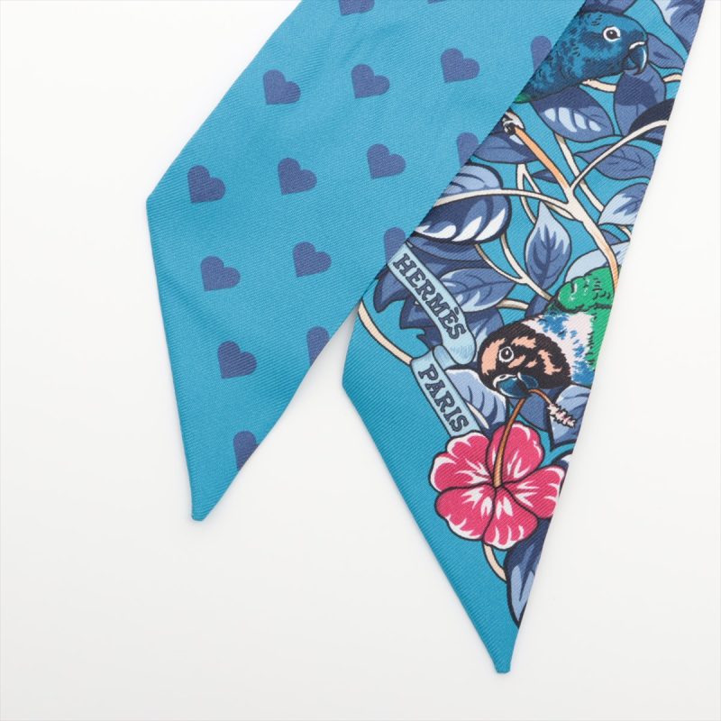 Hermès Twilly Jungle Love Blue Scarf 100% Silk - Image 6