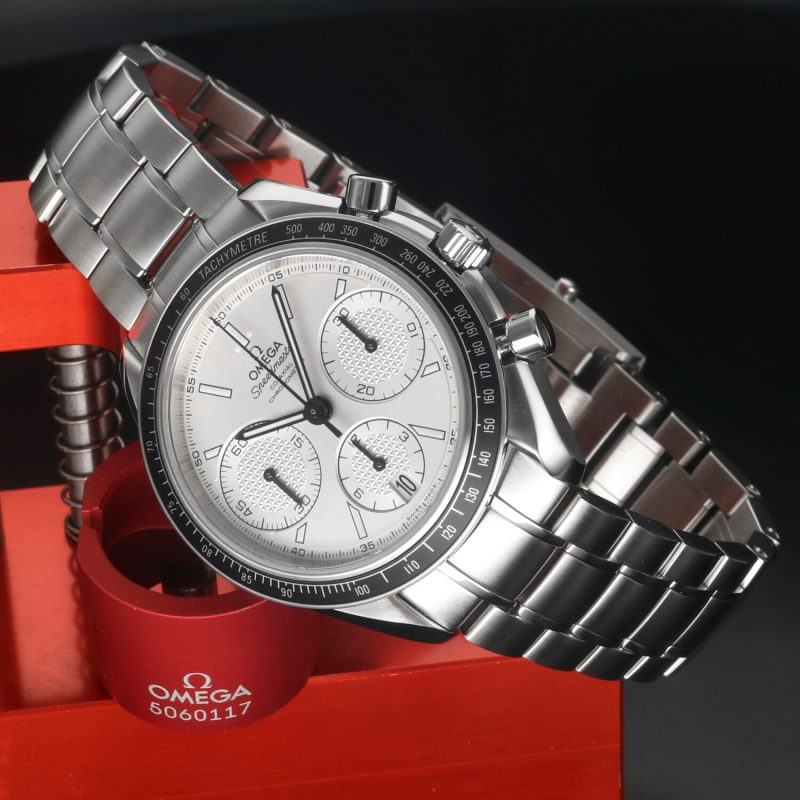 c. 2023 Omega Speedmaster Racing 326.30.40.50.02.001 – New, Full Set, Silver Dial with Teak Effect - Image 2