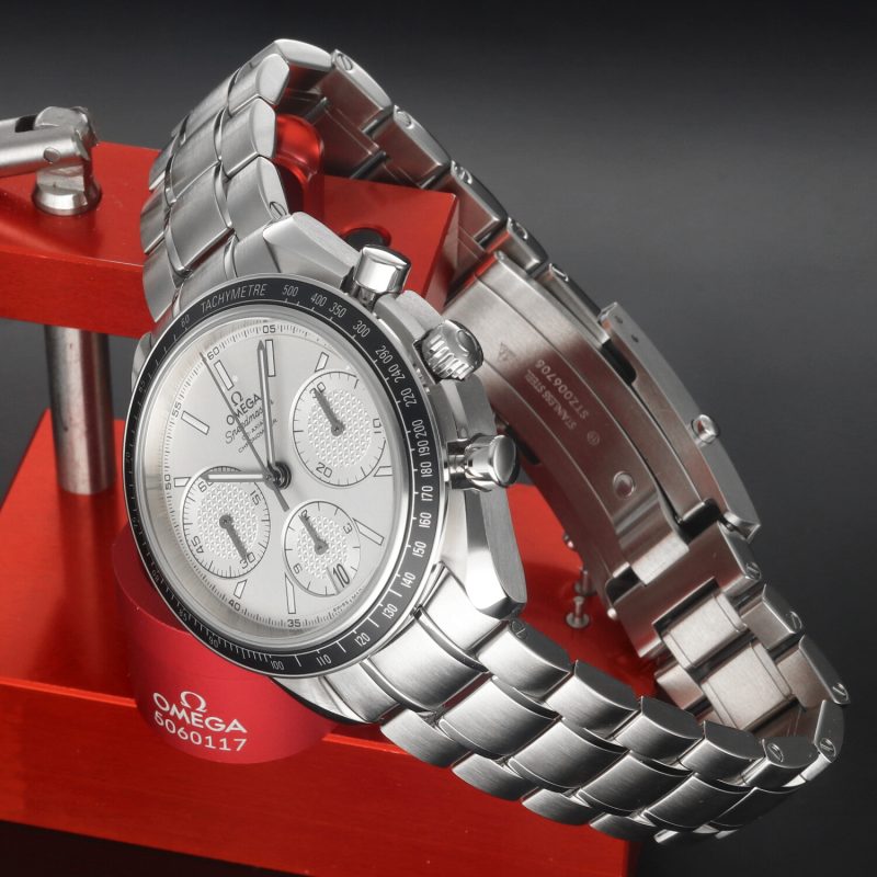 c. 2023 Omega Speedmaster Racing 326.30.40.50.02.001 – New, Full Set, Silver Dial with Teak Effect - Image 4