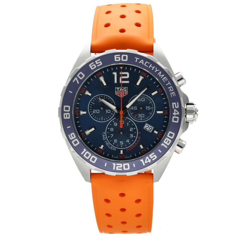 2025 TAG Heuer Formula 1 CAZ1014.FT8028 Mai Indossato Quadrante Blu Cinturino in Gomma Arancione Esclusiva Online Full Set - immagine 14