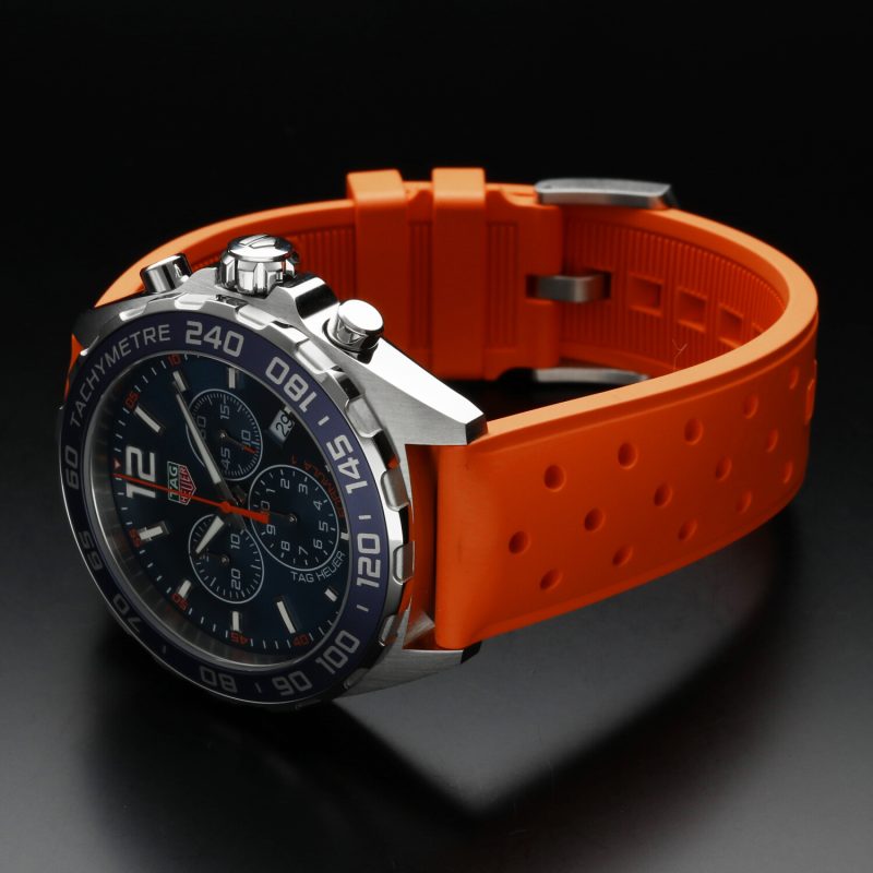 2025 TAG Heuer Formula 1 CAZ1014.FT8028 Mai Indossato Quadrante Blu Cinturino in Gomma Arancione Esclusiva Online Full Set - immagine 11