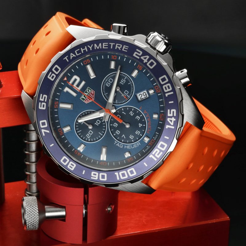 2025 TAG Heuer Formula 1 CAZ1014.FT8028 Mai Indossato Quadrante Blu Cinturino in Gomma Arancione Esclusiva Online Full Set - immagine 2