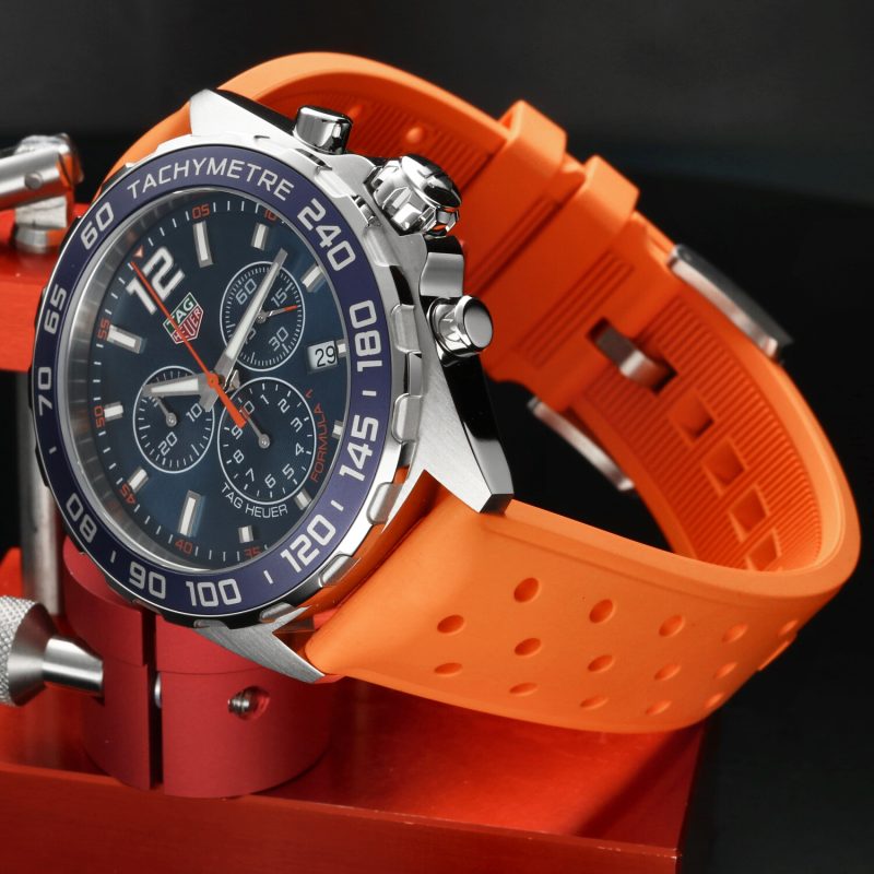 2025 TAG Heuer Formula 1 CAZ1014.FT8028 Mai Indossato Quadrante Blu Cinturino in Gomma Arancione Esclusiva Online Full Set - immagine 3