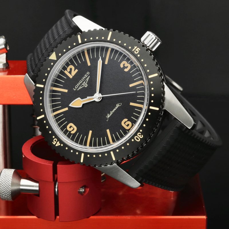 c.2020 Longines Heritage Skin Diver L2.822.4.56.6 Acciaio 42mm Quadrante Nero Cinturino Gomma Aftermarket - immagine 2