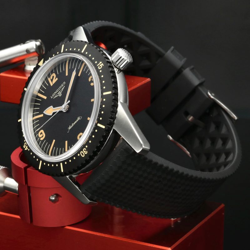 c.2020 Longines Heritage Skin Diver L2.822.4.56.6 Acciaio 42mm Quadrante Nero Cinturino Gomma Aftermarket - immagine 3