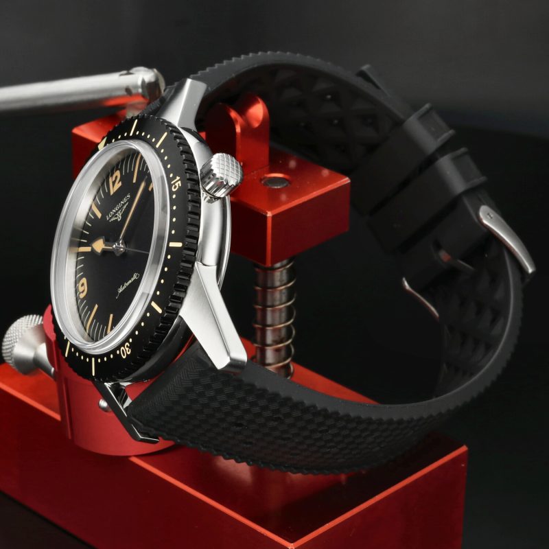 c.2020 Longines Heritage Skin Diver L2.822.4.56.6 Acciaio 42mm Quadrante Nero Cinturino Gomma Aftermarket - immagine 4