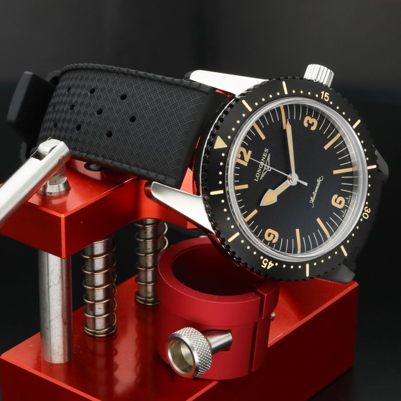 c.2020 Longines Heritage Skin Diver L2.822.4.56.6 Acciaio 42mm Quadrante Nero Cinturino Gomma Aftermarket - immagine 5