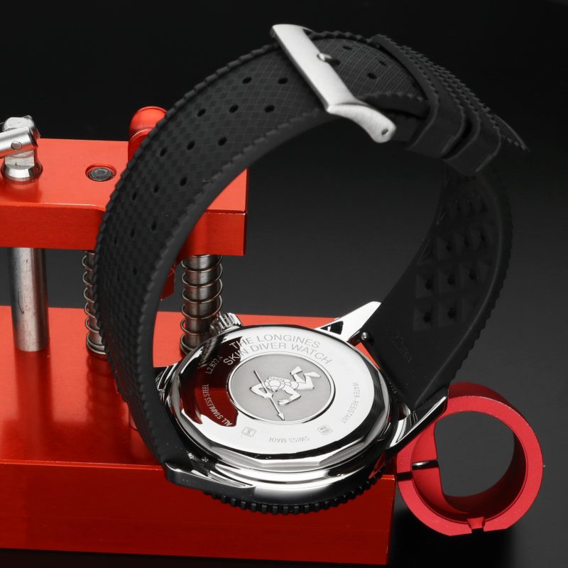 c.2020 Longines Heritage Skin Diver L2.822.4.56.6 Acciaio 42mm Quadrante Nero Cinturino Gomma Aftermarket - immagine 8