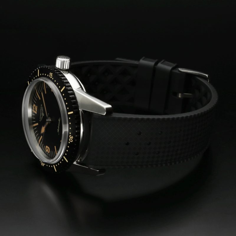 c.2020 Longines Heritage Skin Diver L2.822.4.56.6 Acciaio 42mm Quadrante Nero Cinturino Gomma Aftermarket - immagine 13