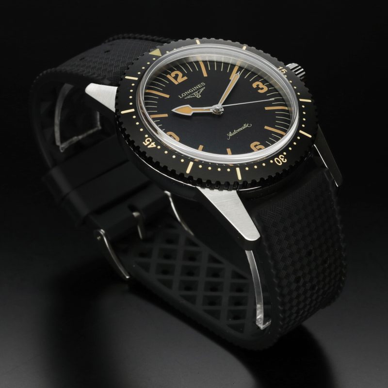 c.2020 Longines Heritage Skin Diver L2.822.4.56.6 Acciaio 42mm Quadrante Nero Cinturino Gomma Aftermarket - immagine 11