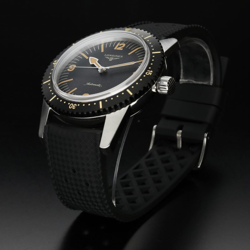 c.2020 Longines Heritage Skin Diver L2.822.4.56.6 Acciaio 42mm Quadrante Nero Cinturino Gomma Aftermarket - immagine 12