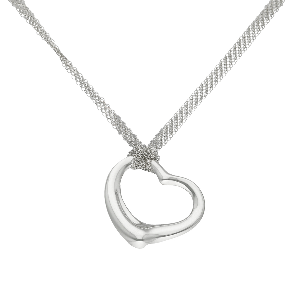 Tiffany & Co. Open Heart Modello Grande in Argento con Catena Mesh – Design Elsa Peretti