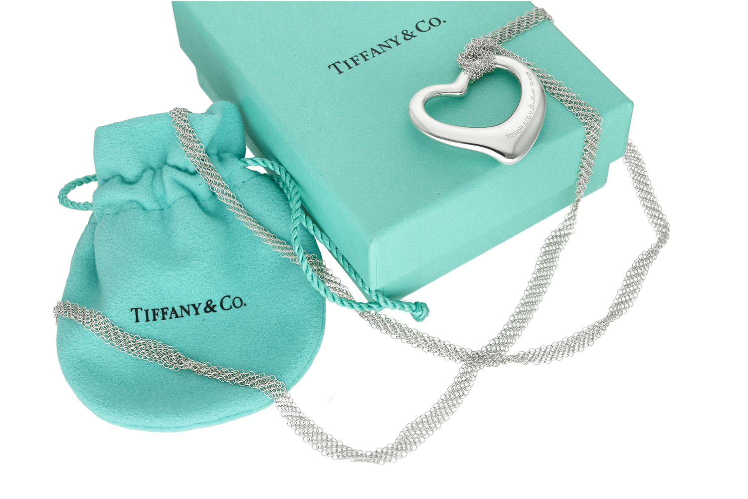 Tiffany & Co. Open Heart Modello Grande in Argento con Catena Mesh – Design Elsa Peretti - immagine 4