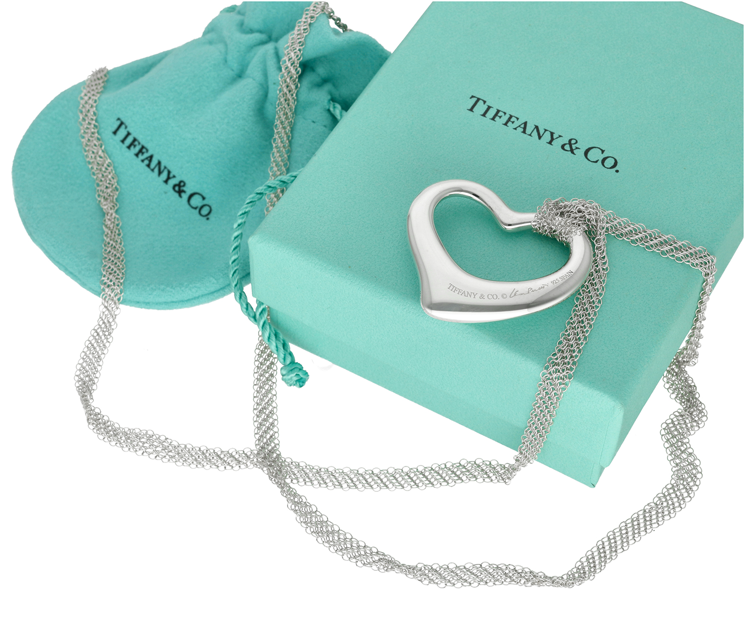Tiffany & Co. Open Heart Modello Grande in Argento con Catena Mesh – Design Elsa Peretti - immagine 5