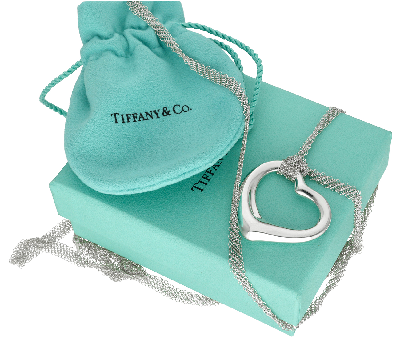 Tiffany & Co. Open Heart Modello Grande in Argento con Catena Mesh – Design Elsa Peretti - immagine 6