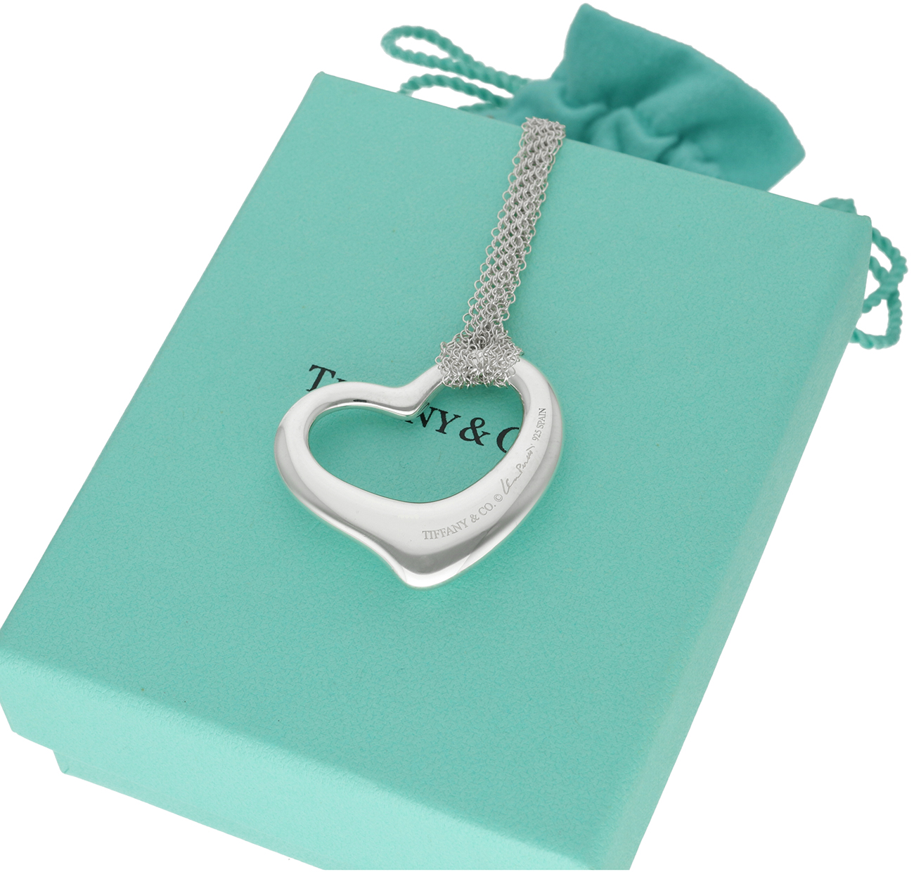 Tiffany & Co. Open Heart Modello Grande in Argento con Catena Mesh – Design Elsa Peretti - immagine 7