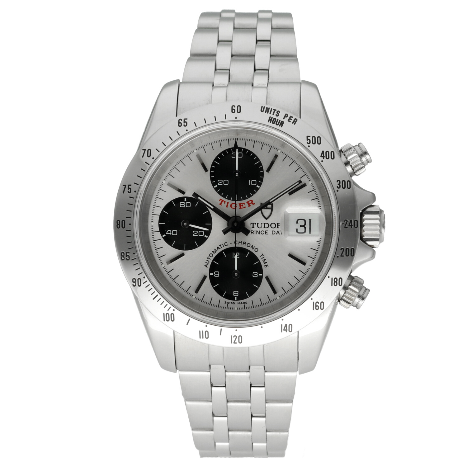 Tudor Prince Date Tiger 79280 Ghost Quadrante Argento Cronografo Automatico 40mm Anno 2000 Full Set - immagine 14