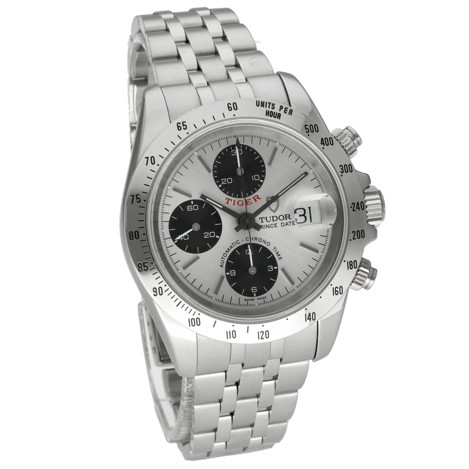 Tudor Prince Date Tiger 79280 Ghost Quadrante Argento Cronografo Automatico 40mm Anno 2000 Full Set