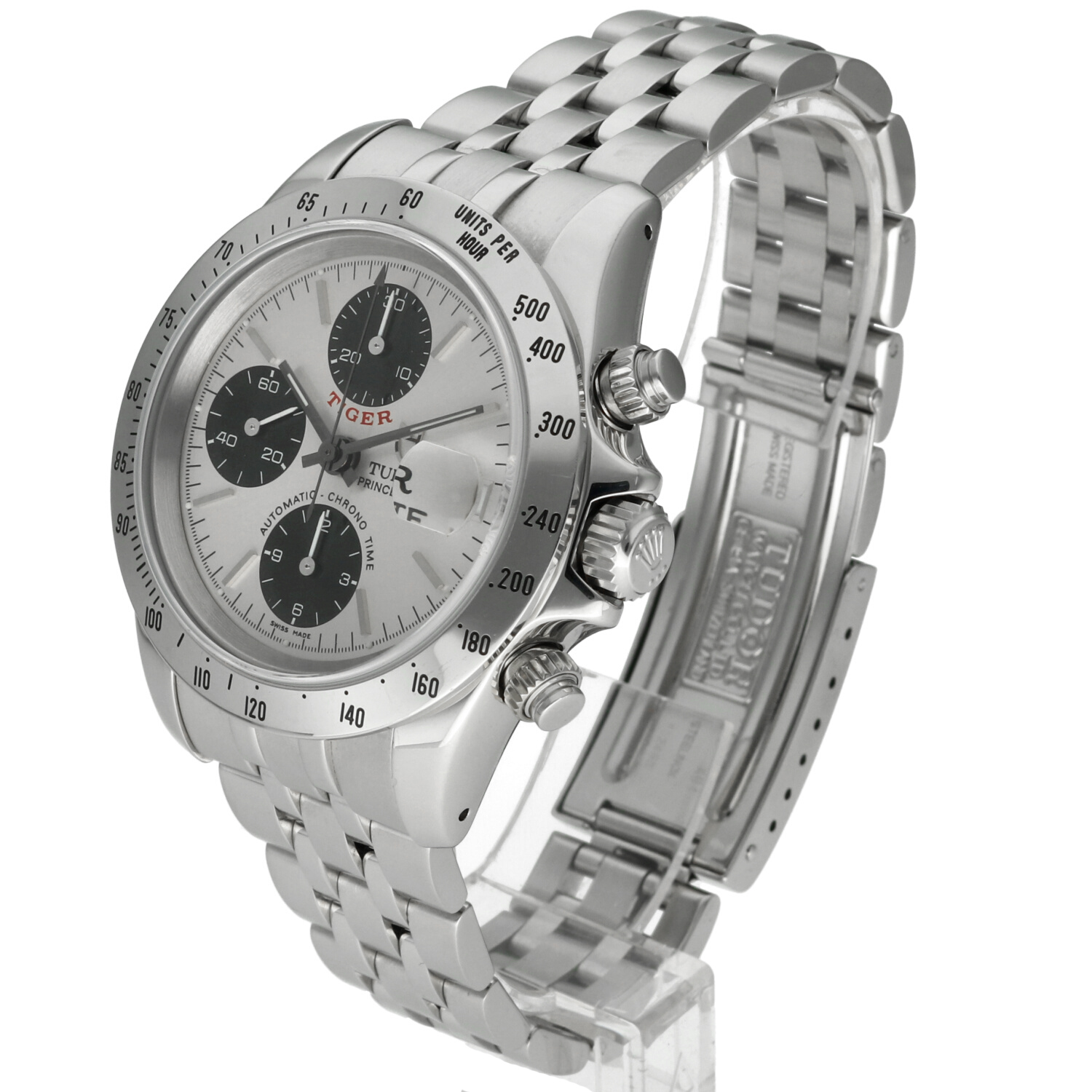 Tudor Prince Date Tiger 79280 Ghost Quadrante Argento Cronografo Automatico 40mm Anno 2000 Full Set - immagine 13